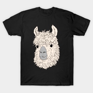 Smiling Llama Head white fur Hand Drawn T-Shirt